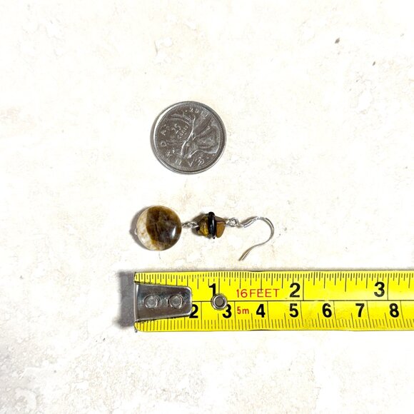 2/$20, Genuine Yellow Septarian Stone & Tigers Eye Gemstone Silver Hook Earrings - Picture 6 of 10